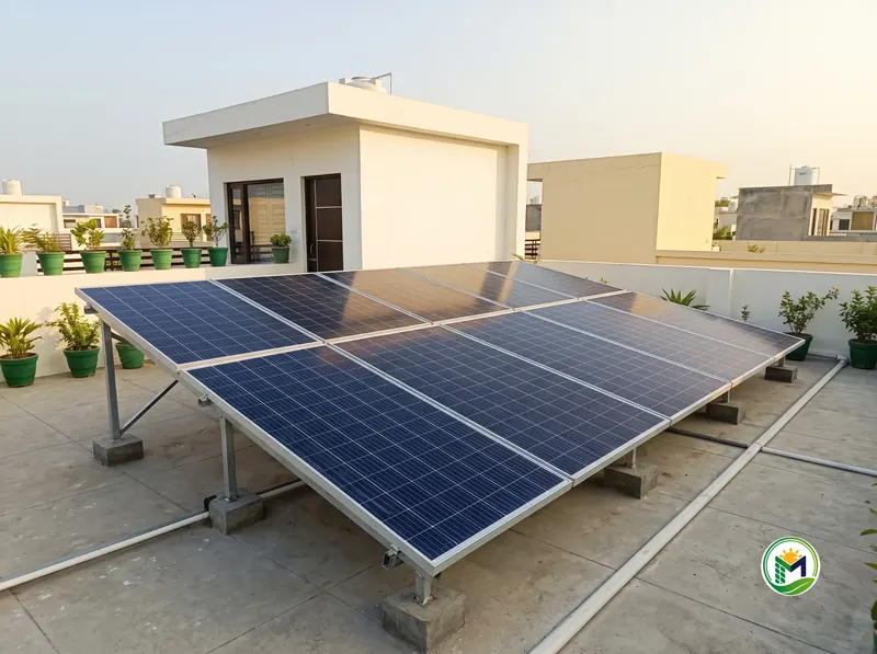 Solar panels on the terrace of an independent house